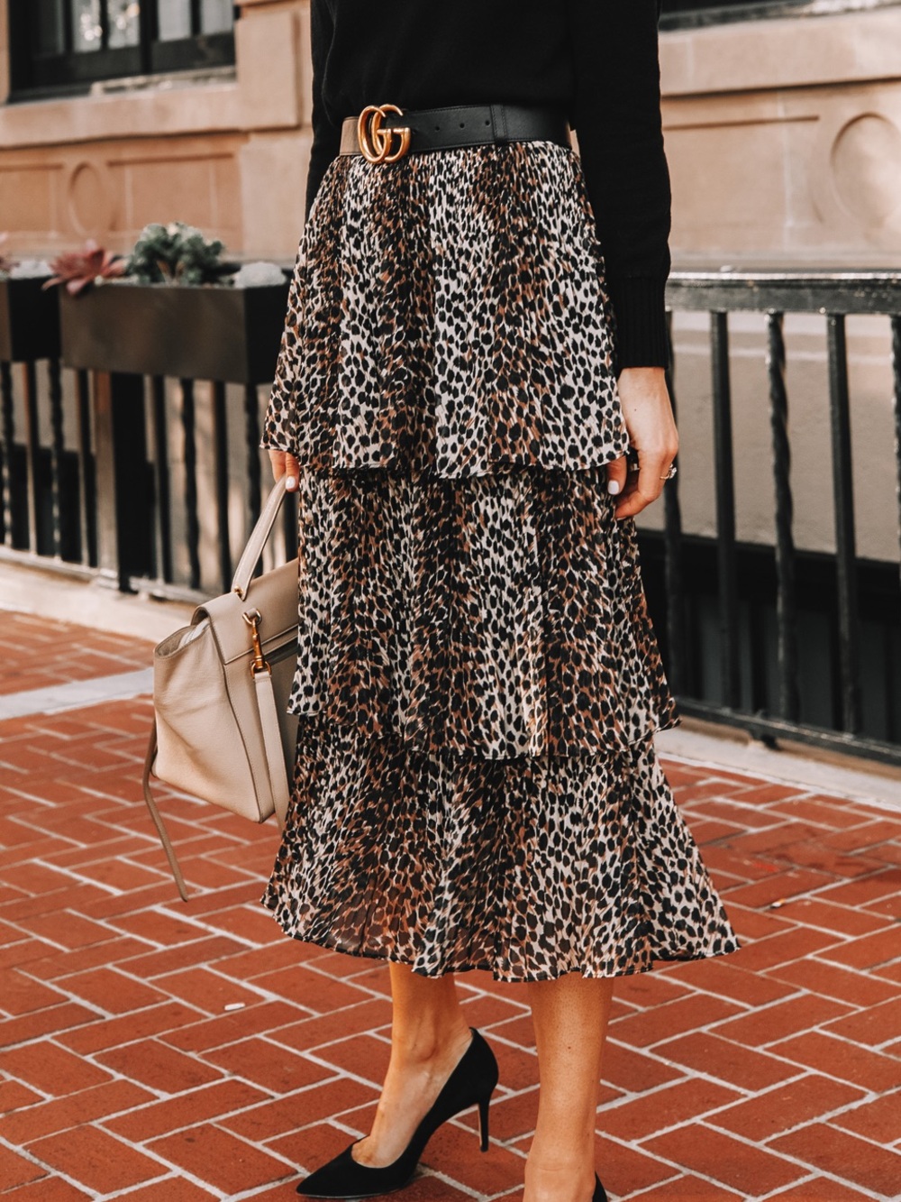 Topshop Animal Print Tiered Chiffon Midi Skirt Brown - Size US 0 / UK 4